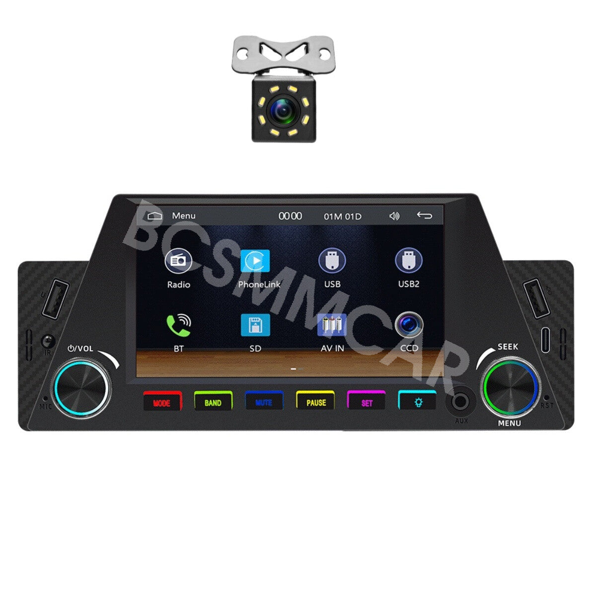 1Din 4.7in Car Stereo Radio Bluetooth For Apple Carplay Multimedia Player W/Cam