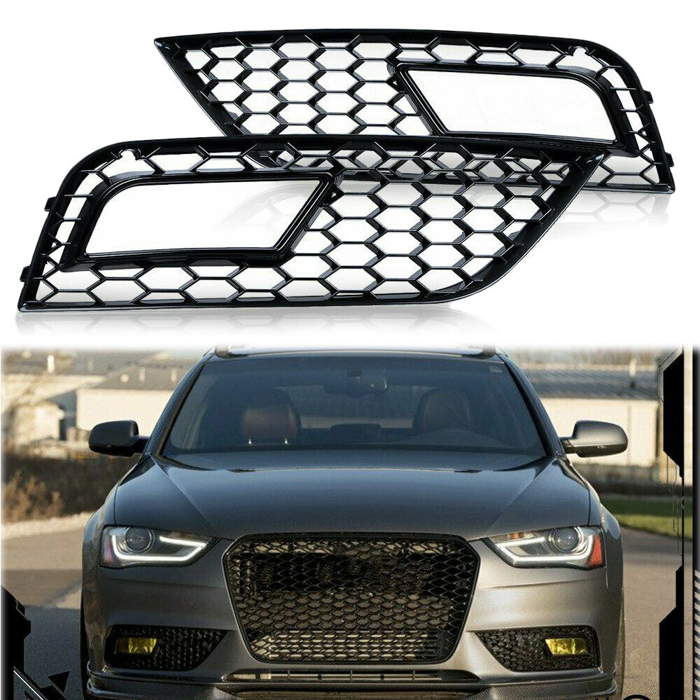 FRONT BUMPER FOG LIGHT GRILLES GLOSS Black for 2013-2016 for Audi A4 B8.5 RS Style