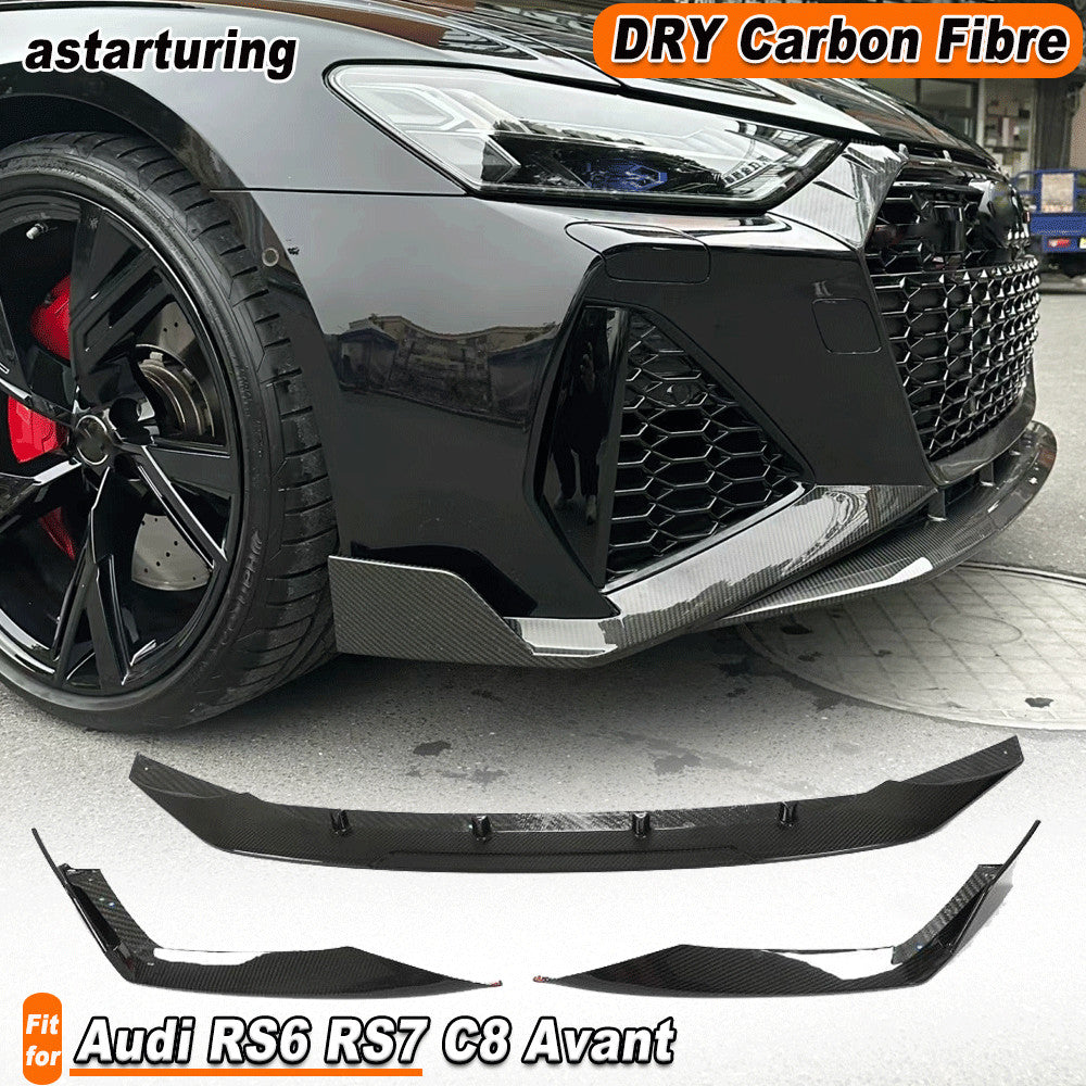 Fit for Audi RS6 RS7 C8 Avant Wagon 2019-24 Dry Carbon Front Bumper Lip Spoiler