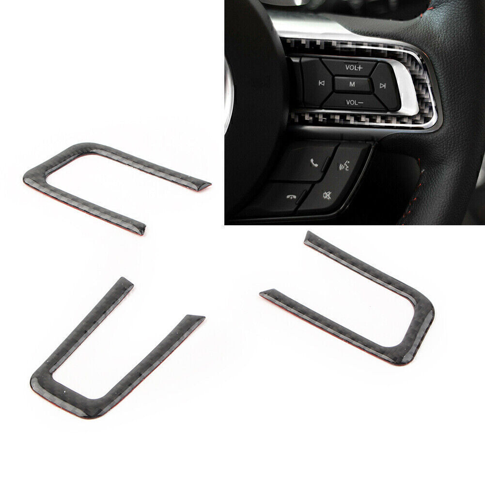for Ford for Mustang 2015-2019 3x Carbon Fiber Interior Steering Wheel Cover Trim