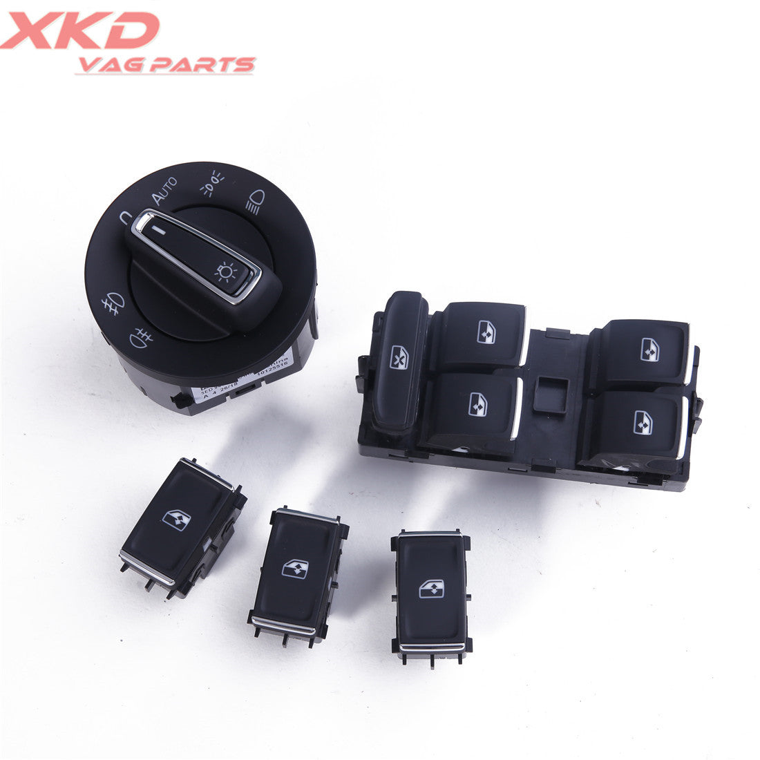 5-piece Chrome Headlight and Main Window Switch Set for SKODA Octavia