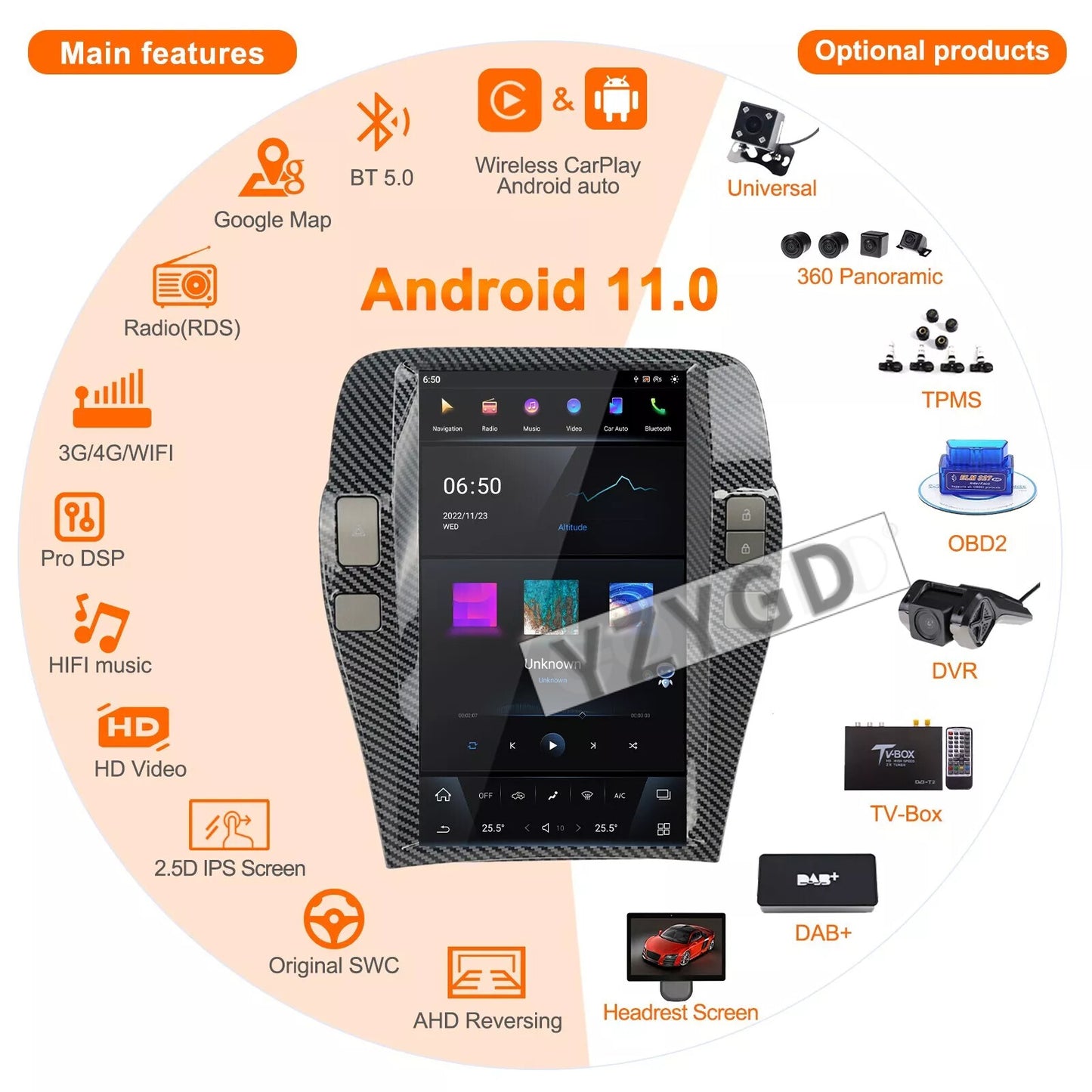 for Chevrolet Camaro 2010-2015 Stereo Car Radio Carplay Receiver Screen 64GB