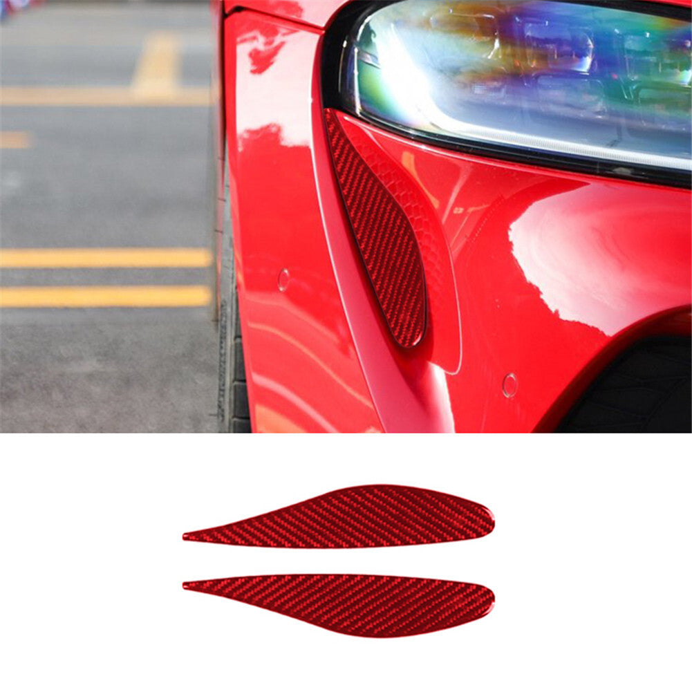 Red Carbon Fiber Side Headlight Engine Hood Vent Outlet Cover Trim For Supra A90