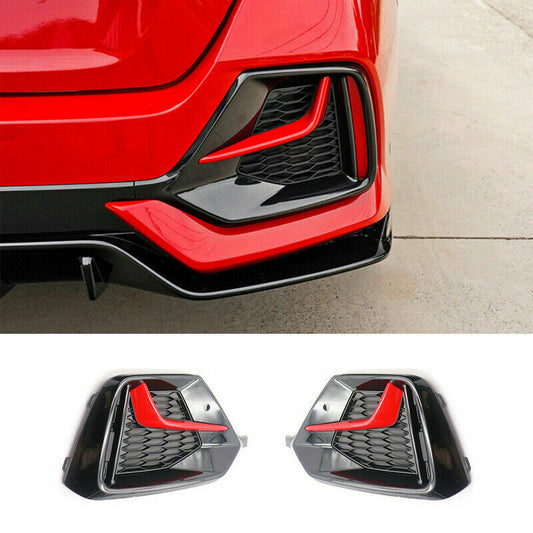 FOR 2016-2021 for CIVIC HATCHBACK RED+BLACK TRIM REAR BUMPER FOG LIGHT GARNISH COVER