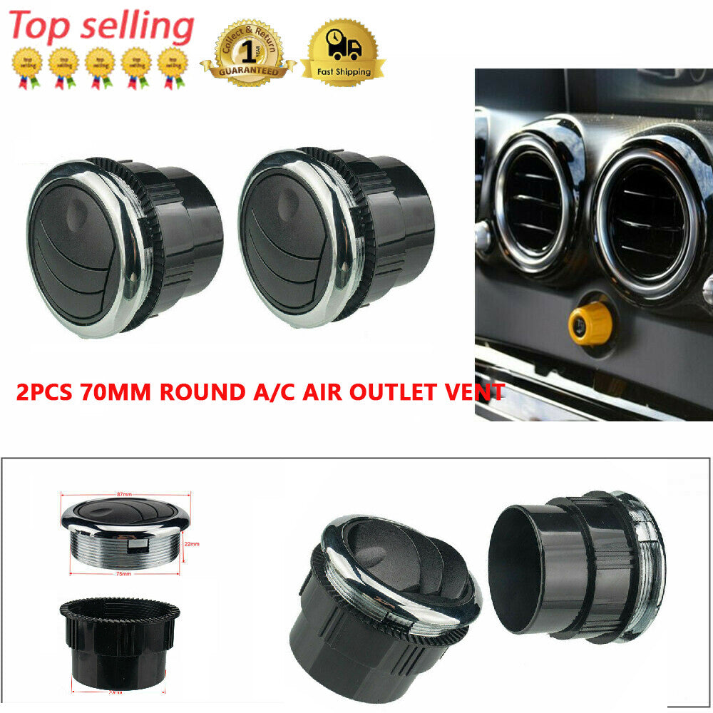 2-Pack 70mm Round Air Conditioner Socket Vents for RVs, Buses, Cars, Boats, Yachts - Black