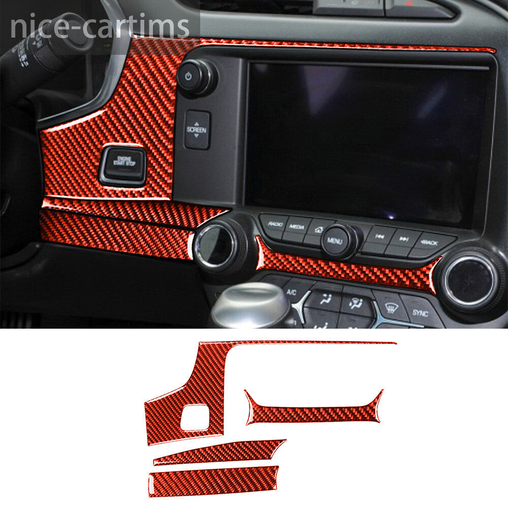 for Corvette C7 2014-2019 Central Control GPS Navigation Trim Red Carbon Fiber¡Á4