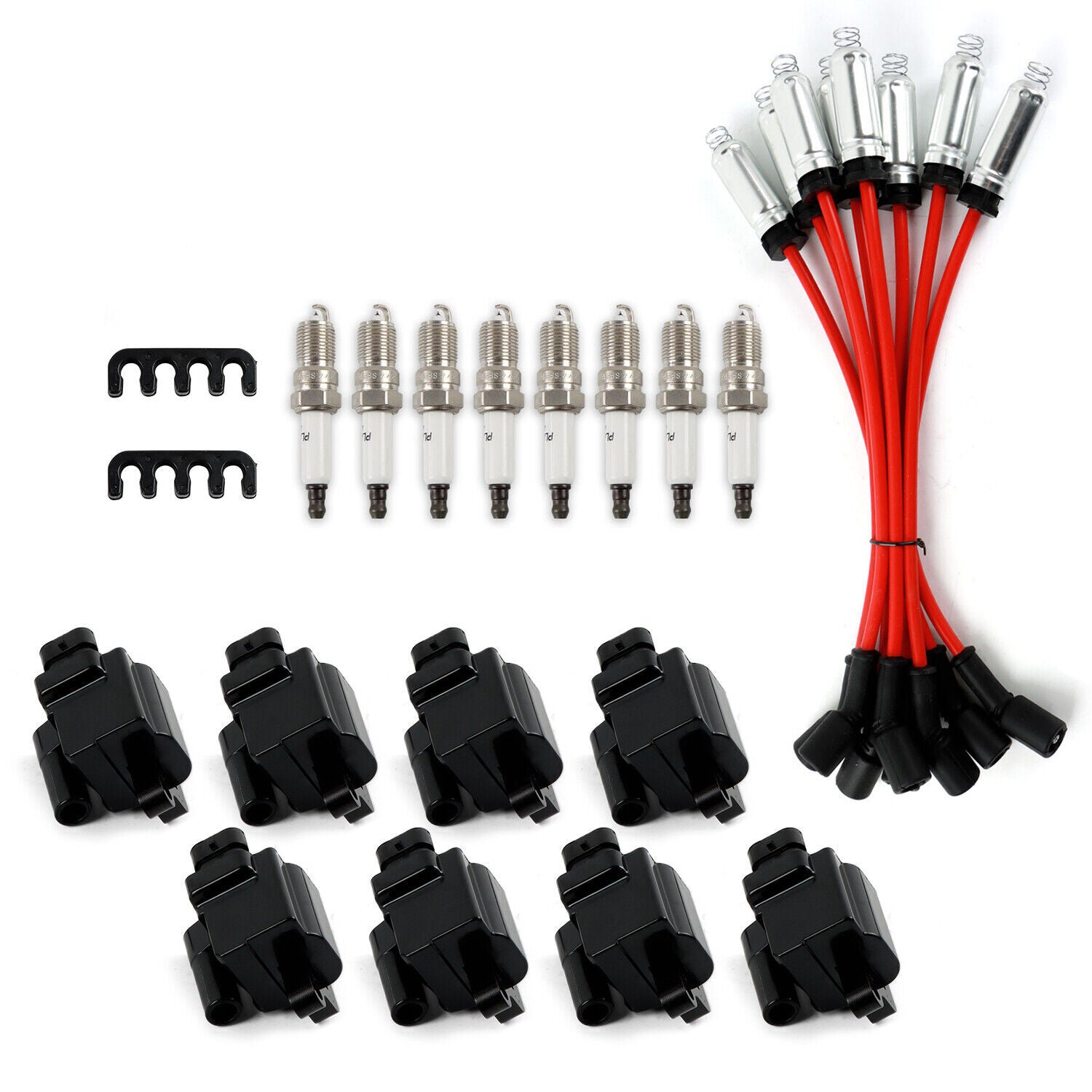 8PCS Square Ignition Coil  Spark Plug Wires for Chevy for GMC 4.8L 5.3L 6.0L 8.1L
