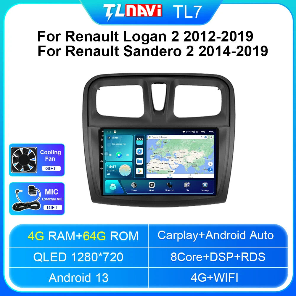 for Renault Logan 2 Sandero 2 Symbol Car Radio CarPlay GPS Video Player Screen