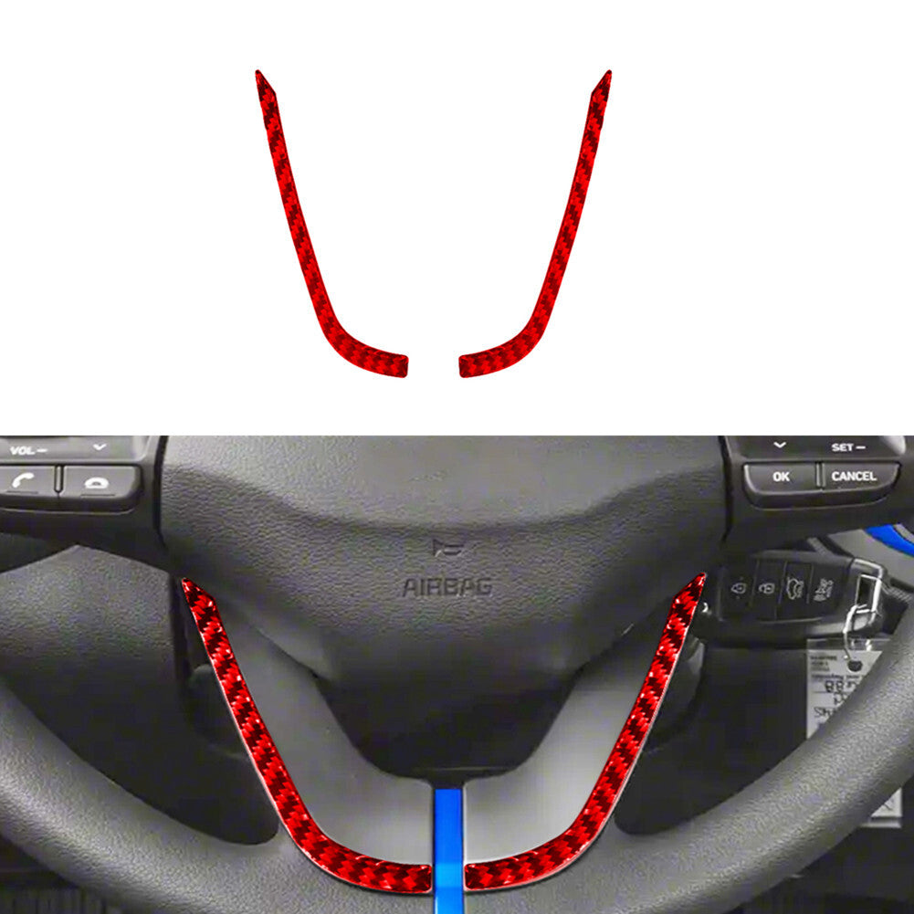 2-Piece Red Carbon Fiber Steering Wheel Cover Trim for Hyundai for Veloster JS 2019-22