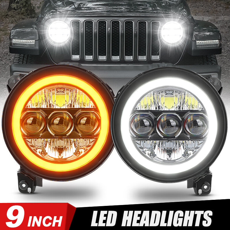 2Pcs 9 Round LED Headlights Fit for Jeep for Wrangler JL Gladiator JT 2018-2023 NEW