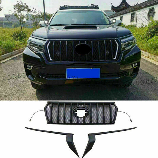 3X Front Bumper Grille Mesh W/LED Trim for Toyota for Land Cruiser Prado 2018-2021