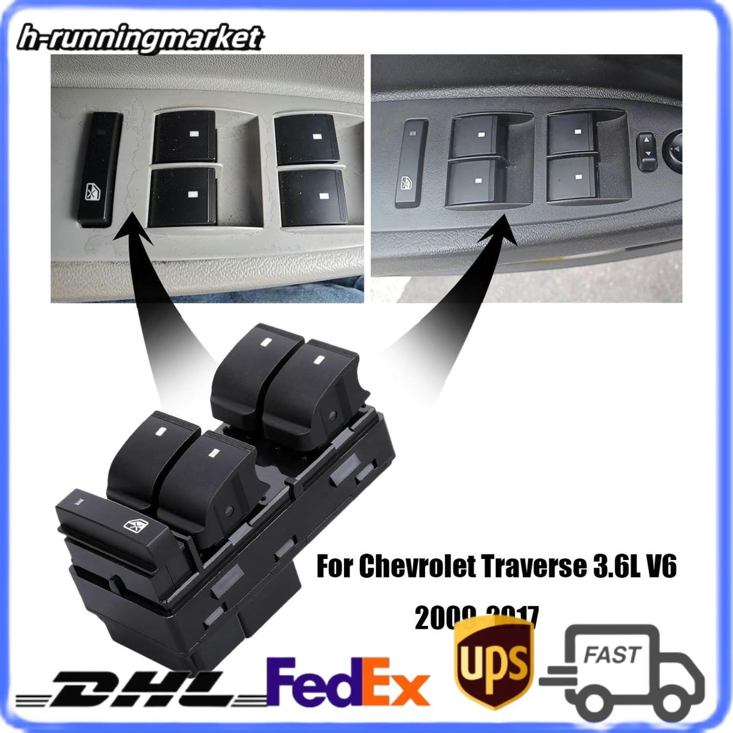 Front Left Power Window Switch for Chevrolet Traverse 3.6L V6 2009-2017 25951963