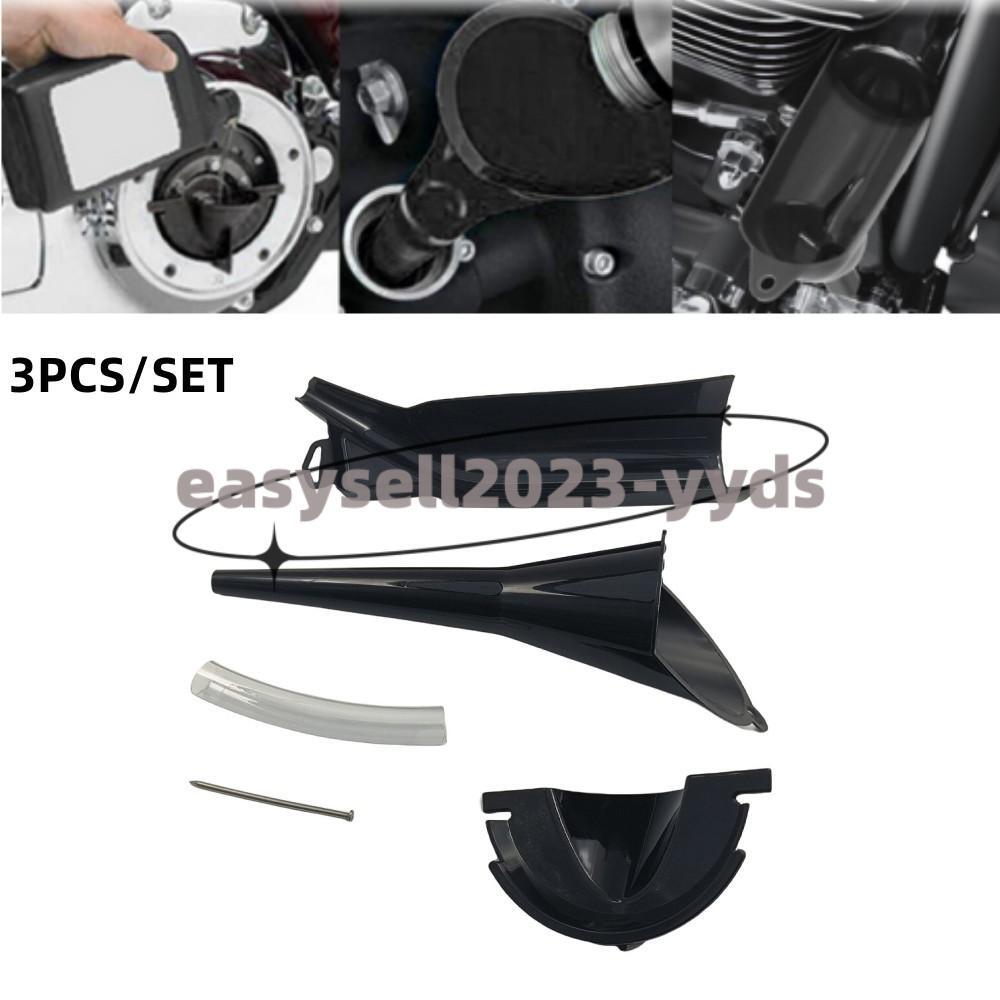 3 Pcs Black Primary Oil Fill Funnel + Drip Oil Filter Set Fits for Harley