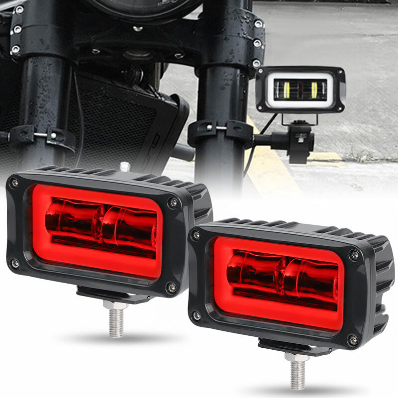 2X 4in LED Work Light Bar Red Halo DRL Spot Offroad Driving Pods Fog ATV SUV UTV