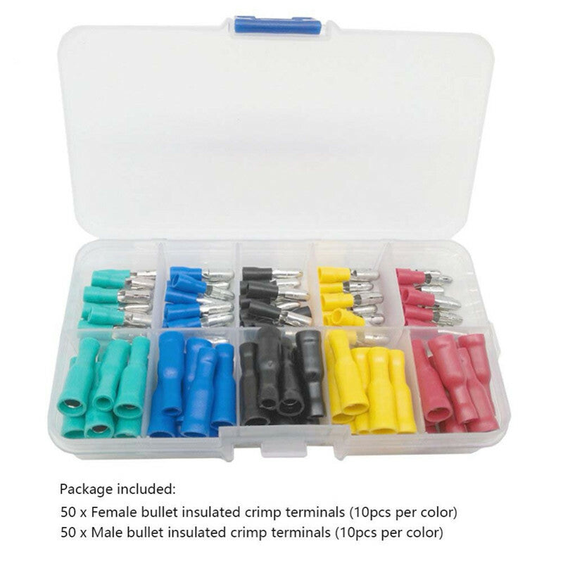 100Pc Car Wiring Female Male Insulated Electric Connector Crimp Bullet Terminal