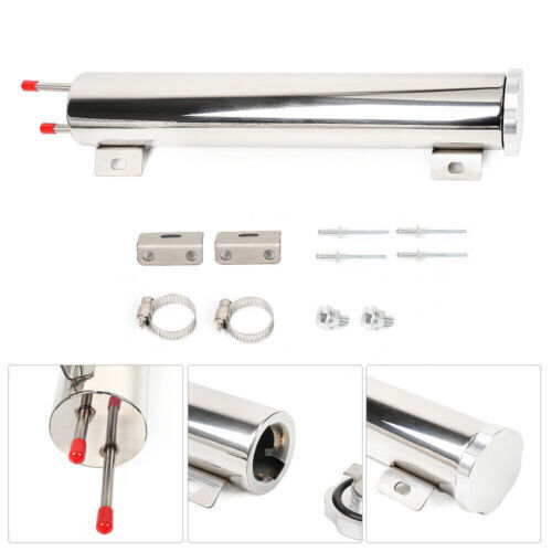 2x13 Polished Stainless Steel Radiator Coolant Overflow Catch Puke Tank 20OZ