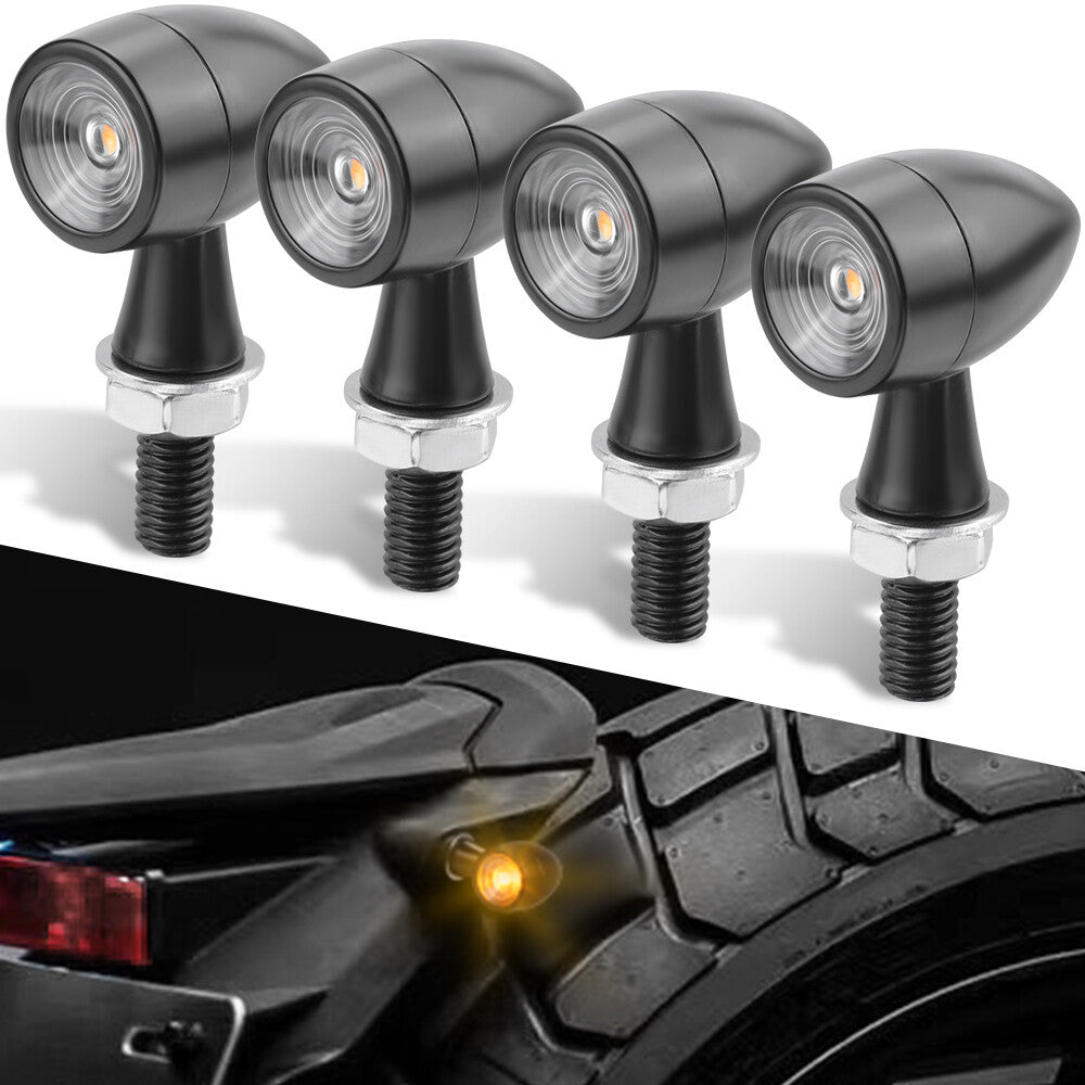 4pcs Black Motorcycle Bullet LED Turn Signal Blinker Light For Bobber Cafe Racer