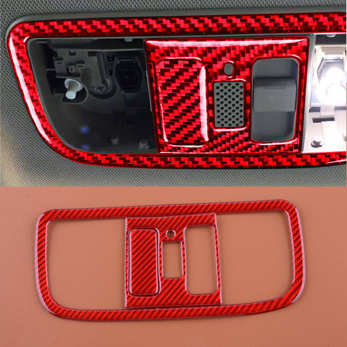 Car Red Carbon Fiber Reading Light Panel Cover Trim Sticker Fit for Honda for Civic