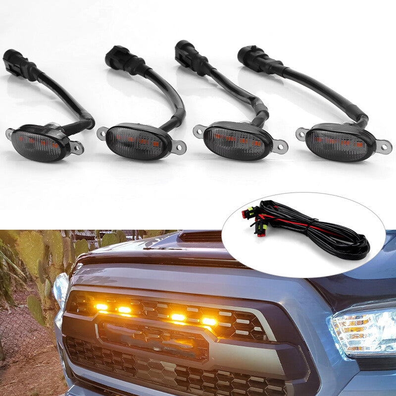 4X Amber Lens Amber LED Front Grille Running Lights for Toyota Tundra