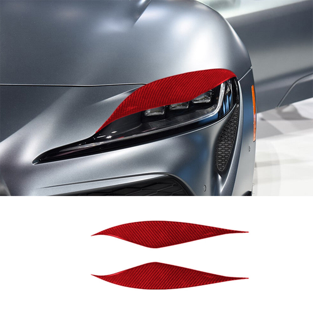 2Pcs Red Carbon Fiber Headlight Eyebrows Eyelids Cover Trim for Toyota Supra A90