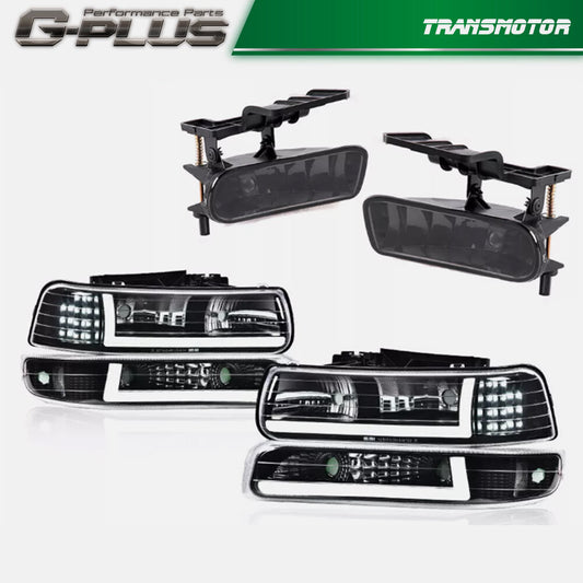 Clear/black LED tube DRL headlights and fog lights suitable for 99-06 Silverado/Suburban