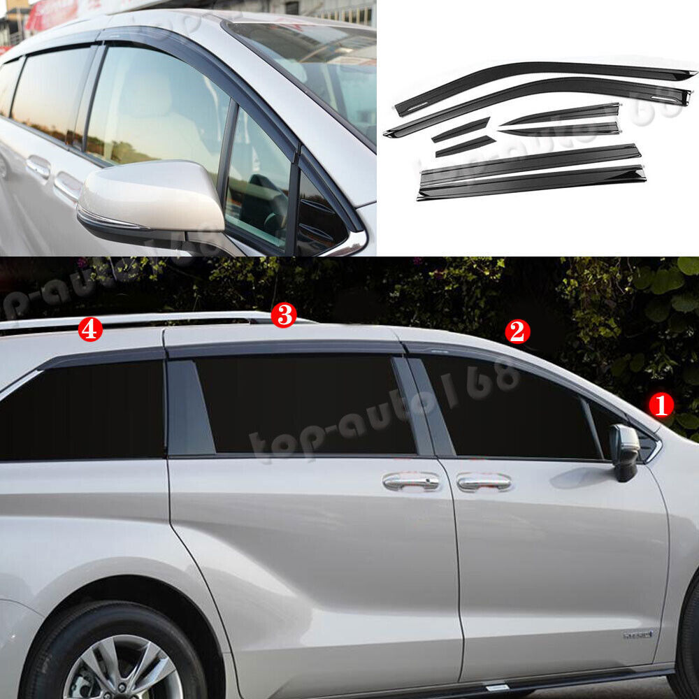 Black Window Visor Vent Shades Sun Rain Guard trim for Toyota for Sienna 2021-2024