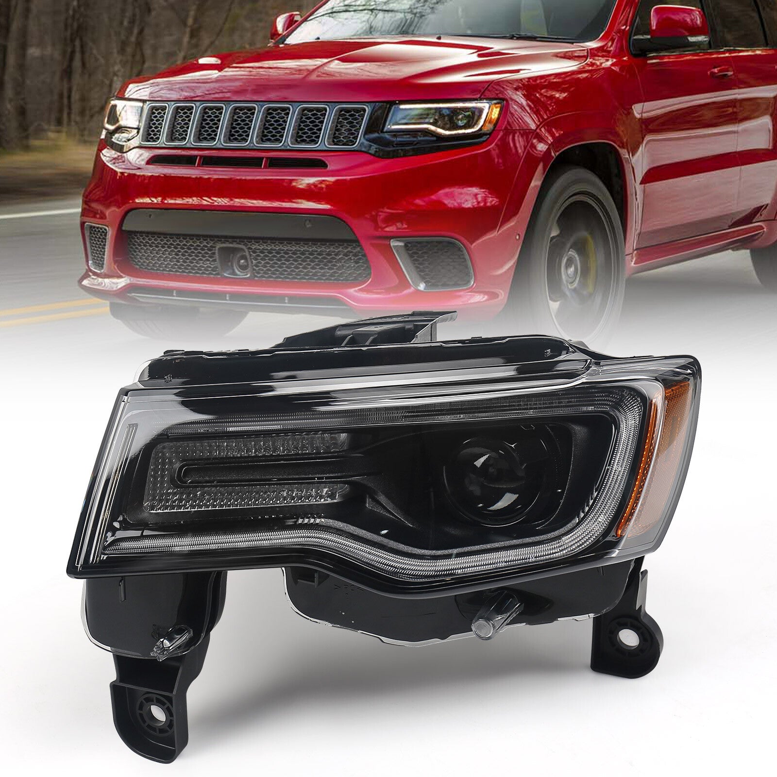 For 2017-2021 for Jeep Grand Cherokee HID Headlight Black Left Driver Lamp Assembly