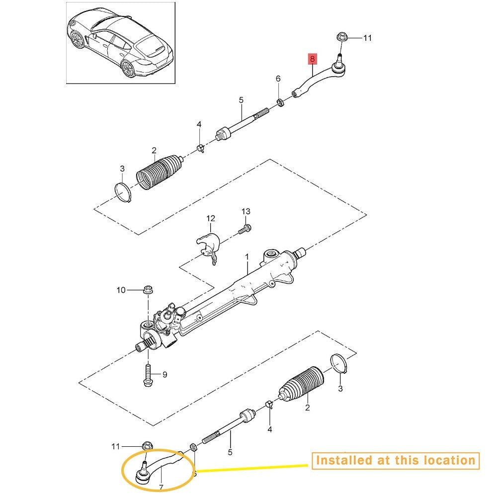 External ball joint (L) for Porsche for Panamera 2010-2016. Equipment Manufacturer: 97034713101