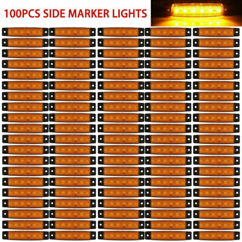 100Pcs Amber 6LED Side Marker Indicators Light Truck Boat Trailer Car Clearance