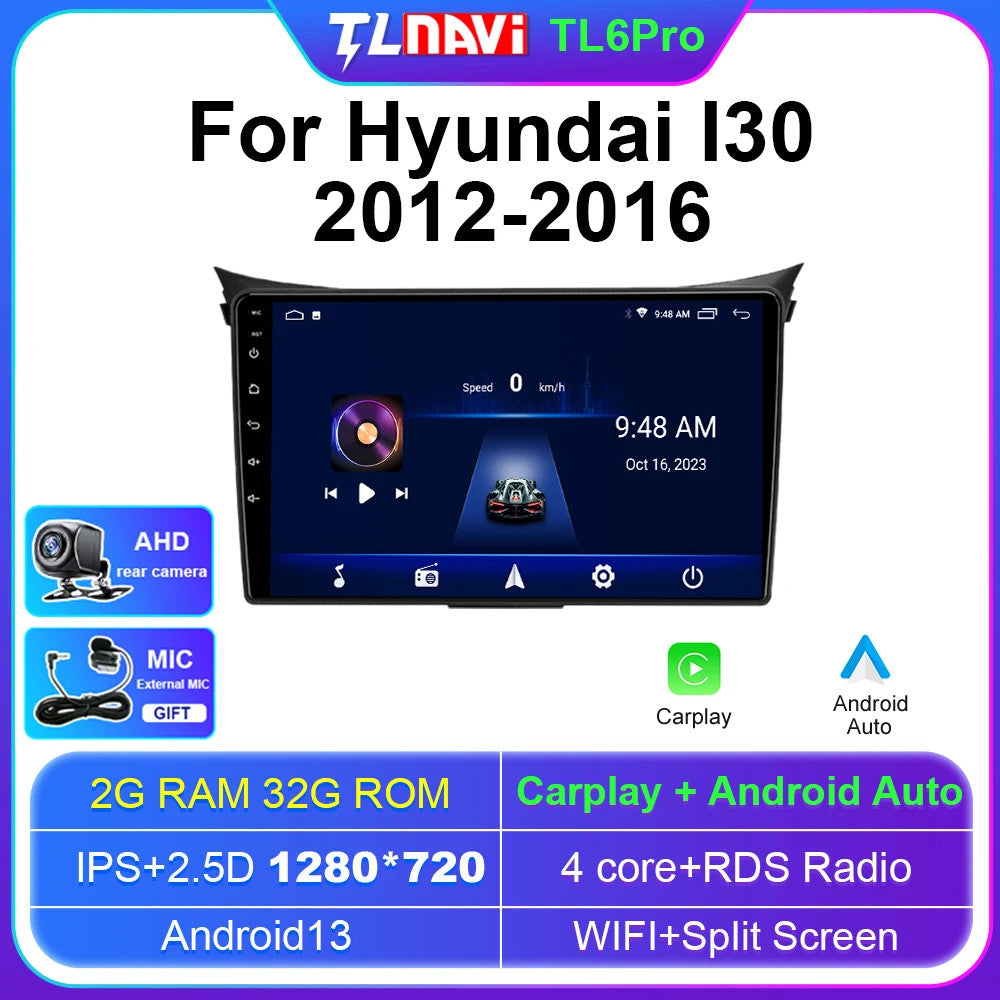 for Hyundai i30 for Elantra GT 2012-2016 Android CarPlay Car Stereo Radio GPS Screen