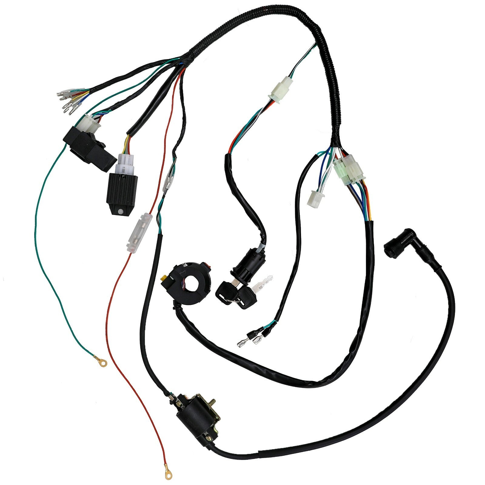 CDI wiring harness with rectifier and optocoupler suitable for 50cc and 125cc displacement stunt motorcycles SSR, CRF50, and SDG-.