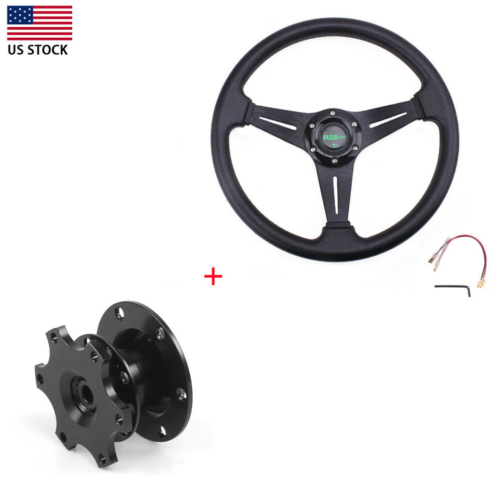 Car Steering Wheel +Quick Release HUB Racing Adapter Snap Off Boss US Black