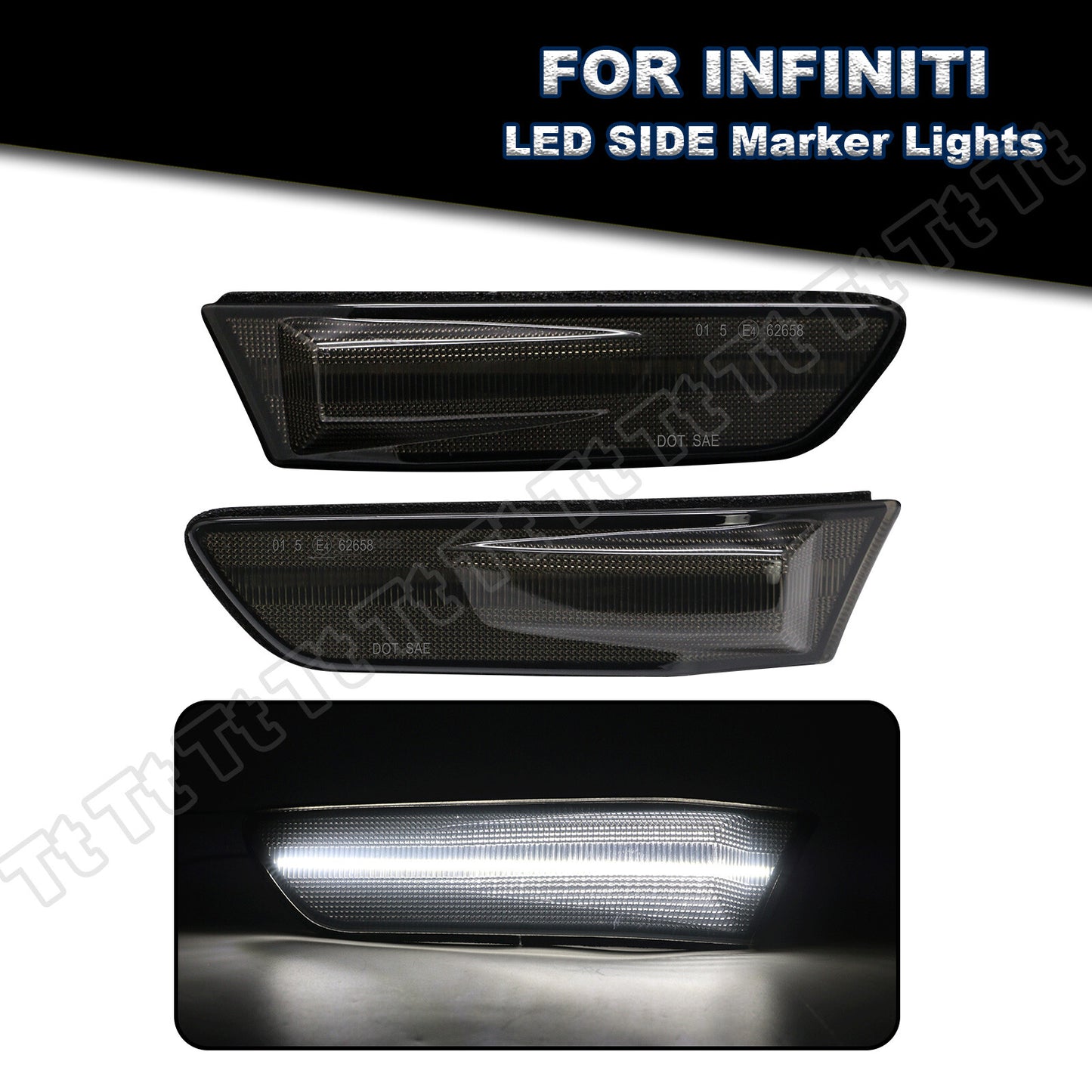 Suitable for 2003-2007 for Infiniti G35 Coupe, white LED bumper side marker lights (smoked).