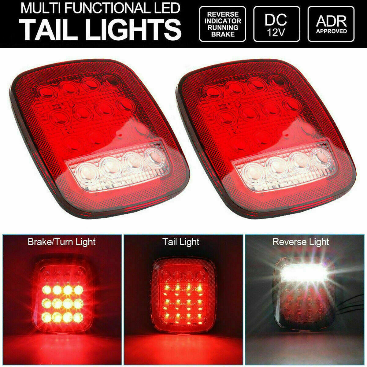 2X for Jeep for Wrangler JK TJ CJ YJ Square Stop Turn Tail backup 16LED Marker Light