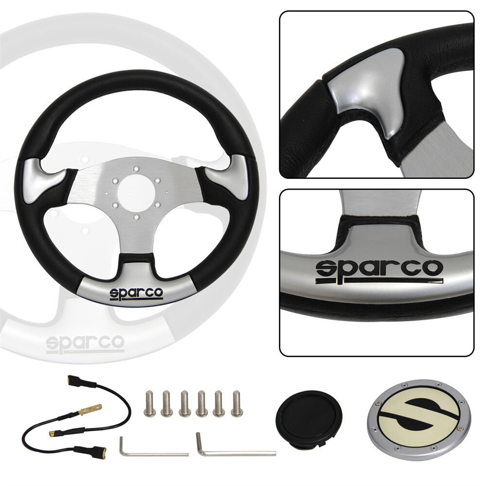 Sparco Steering Wheel 345mm Diameter Black Polyurethane Silver Spoke P 222