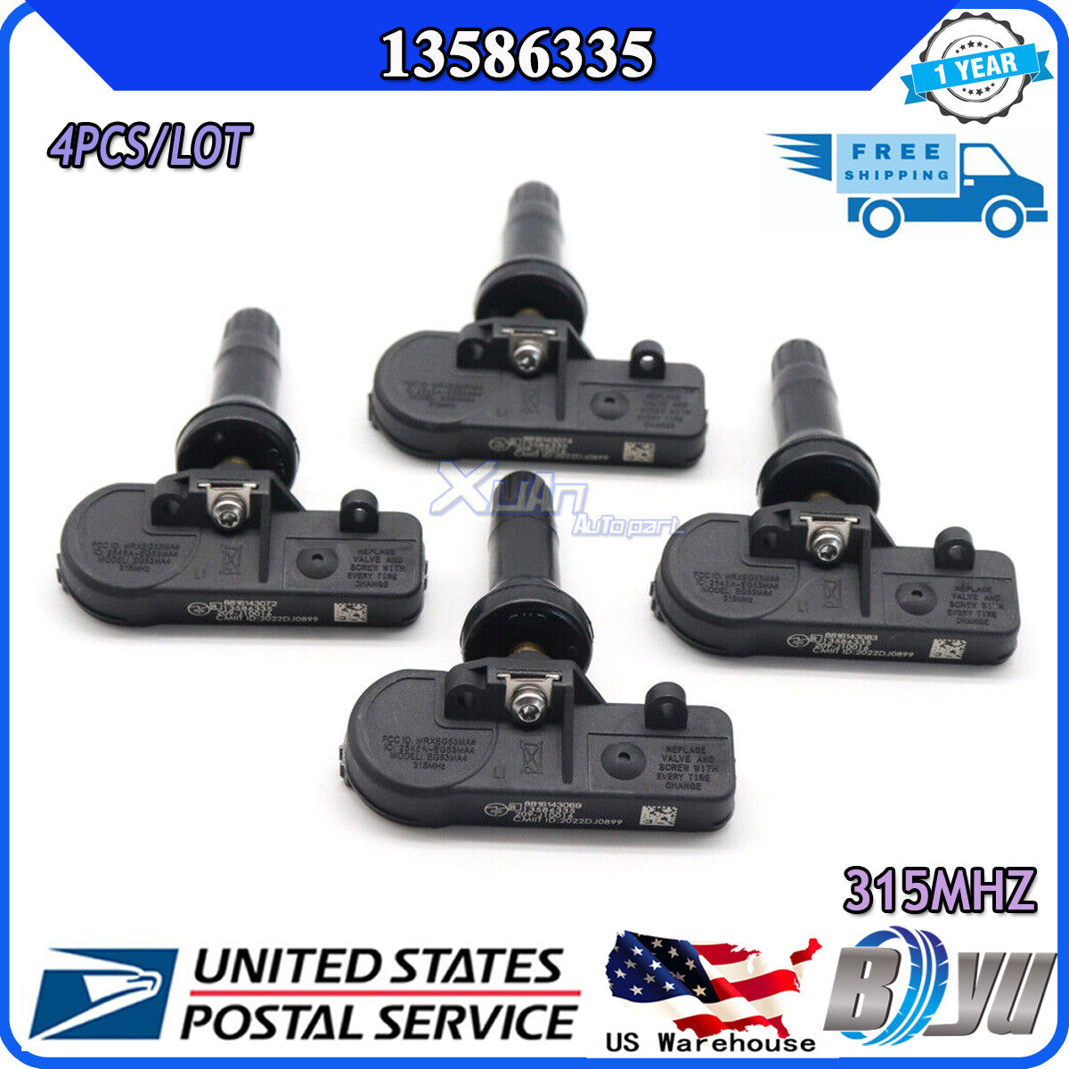 Tire Pressure Monitoring Sensor 315MHz, 4pcs, for Chevrolet for GMC and for Buick GM (13586335-)