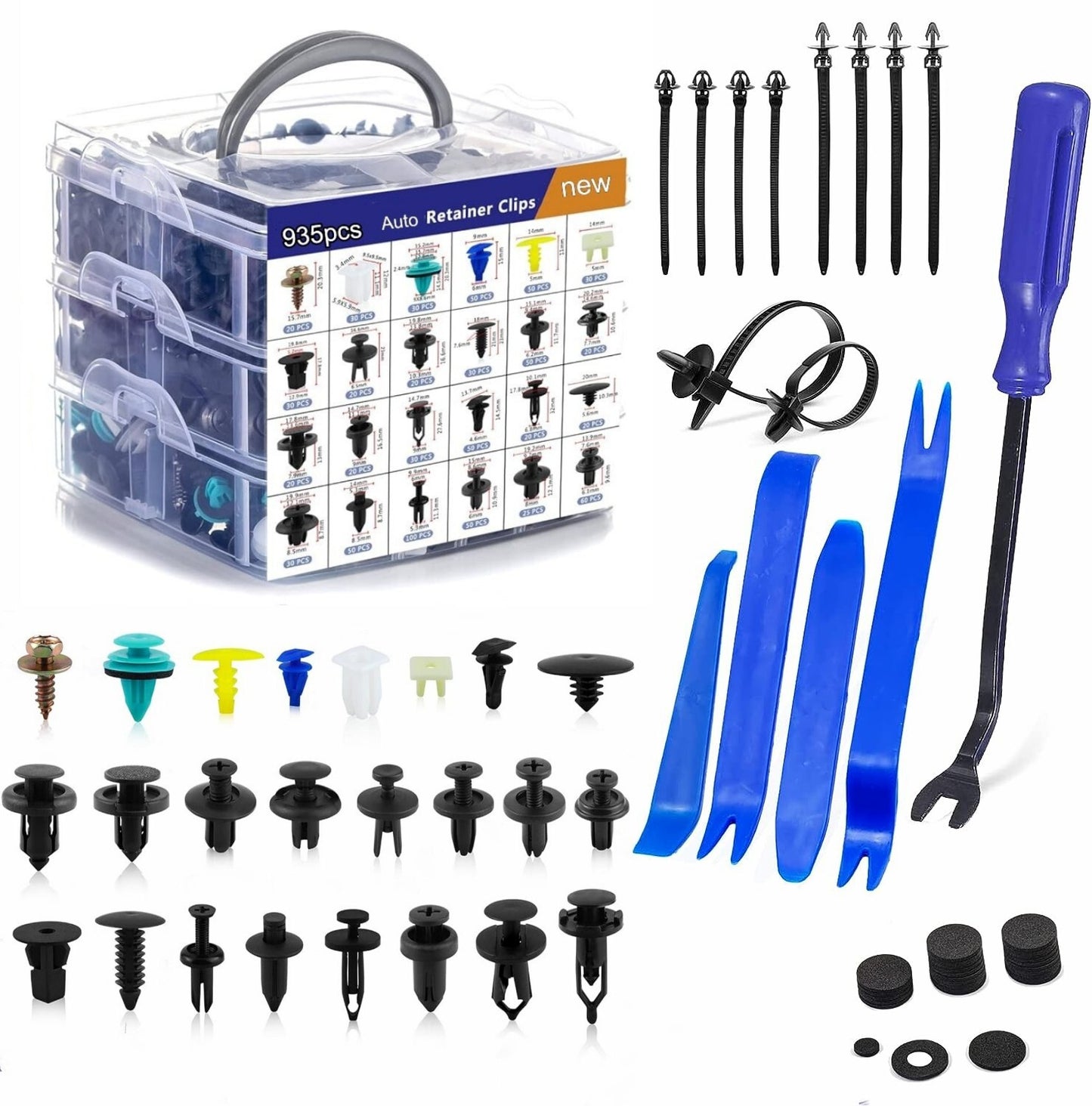 935-piece pack of car fasteners, bumper clips, rivets, trim panel body clips for GM vehicles in the .