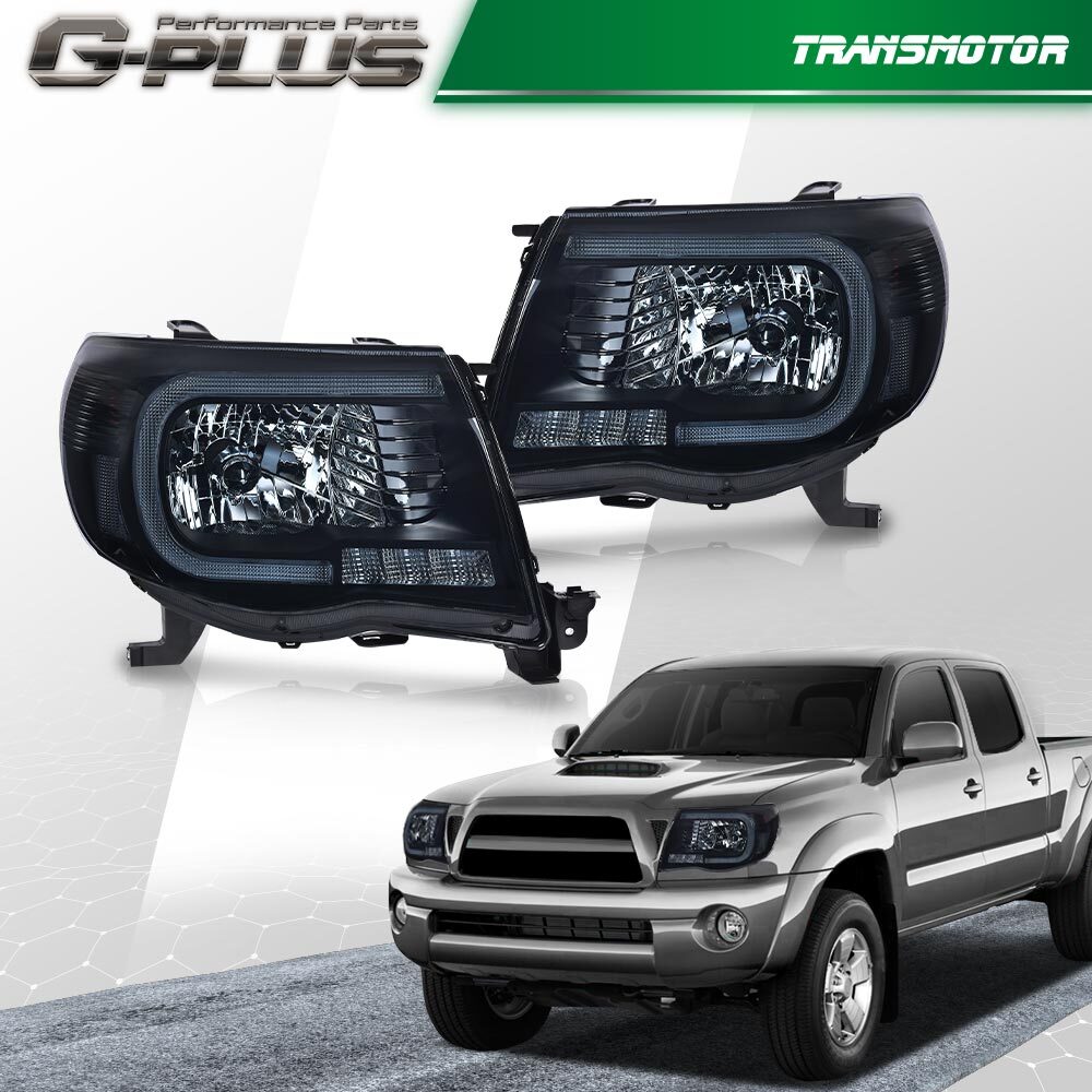 Suitable for 2005-2011 for Toyota Tacoma 1 dual-smoke LED tube DRL headlights with smoke effect.