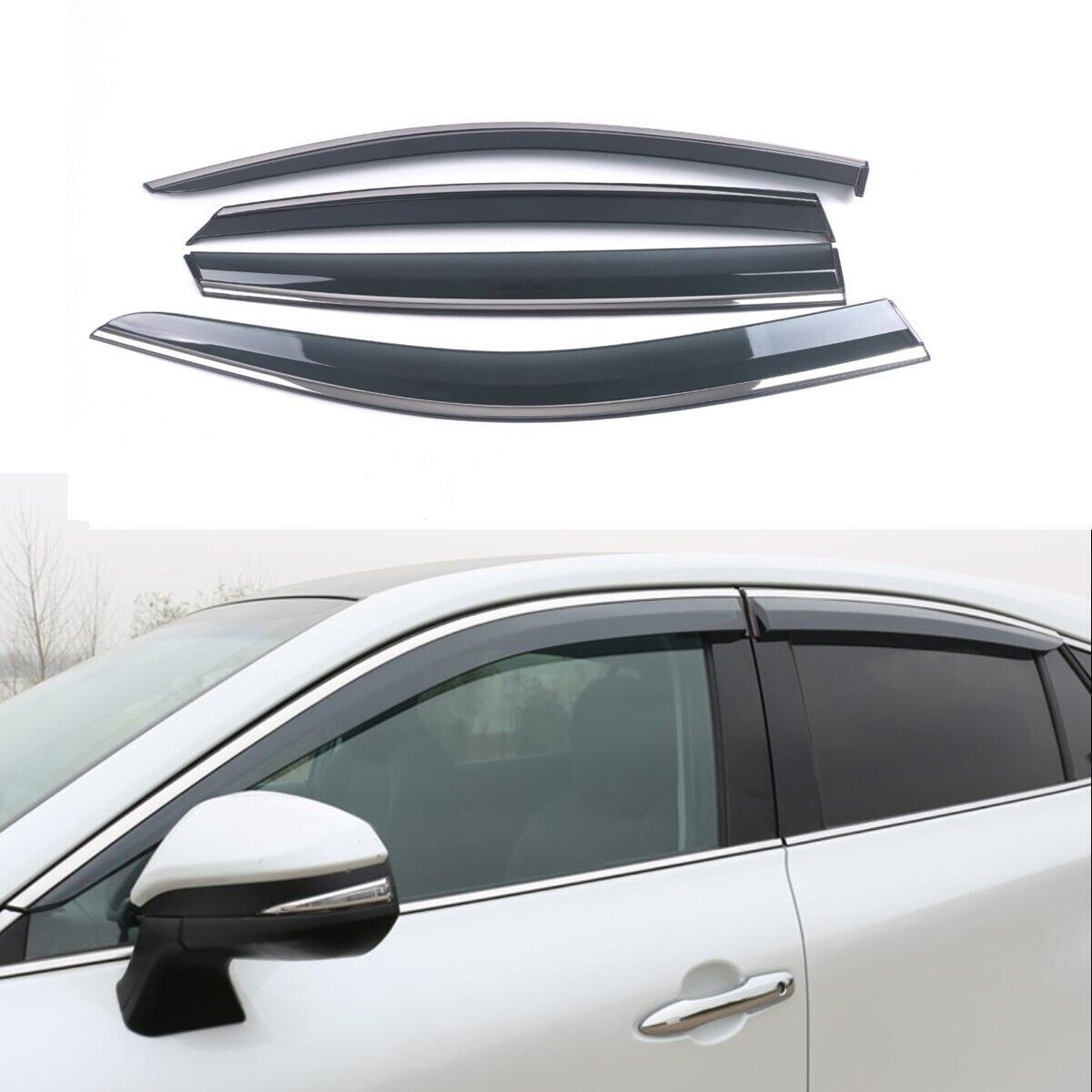 for Cadillac CT4 2020-23 W/Chrome Window Visor Sun Rain Guard Vent Deflector 4x