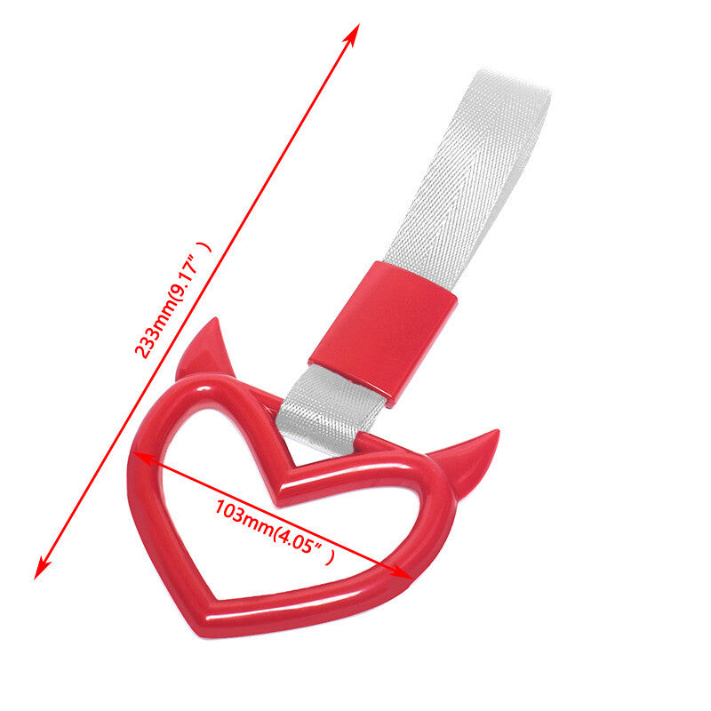 Red Devil Heart Red JDM Tsurikawa Ring Subway Train Bus Handle Strap Charm