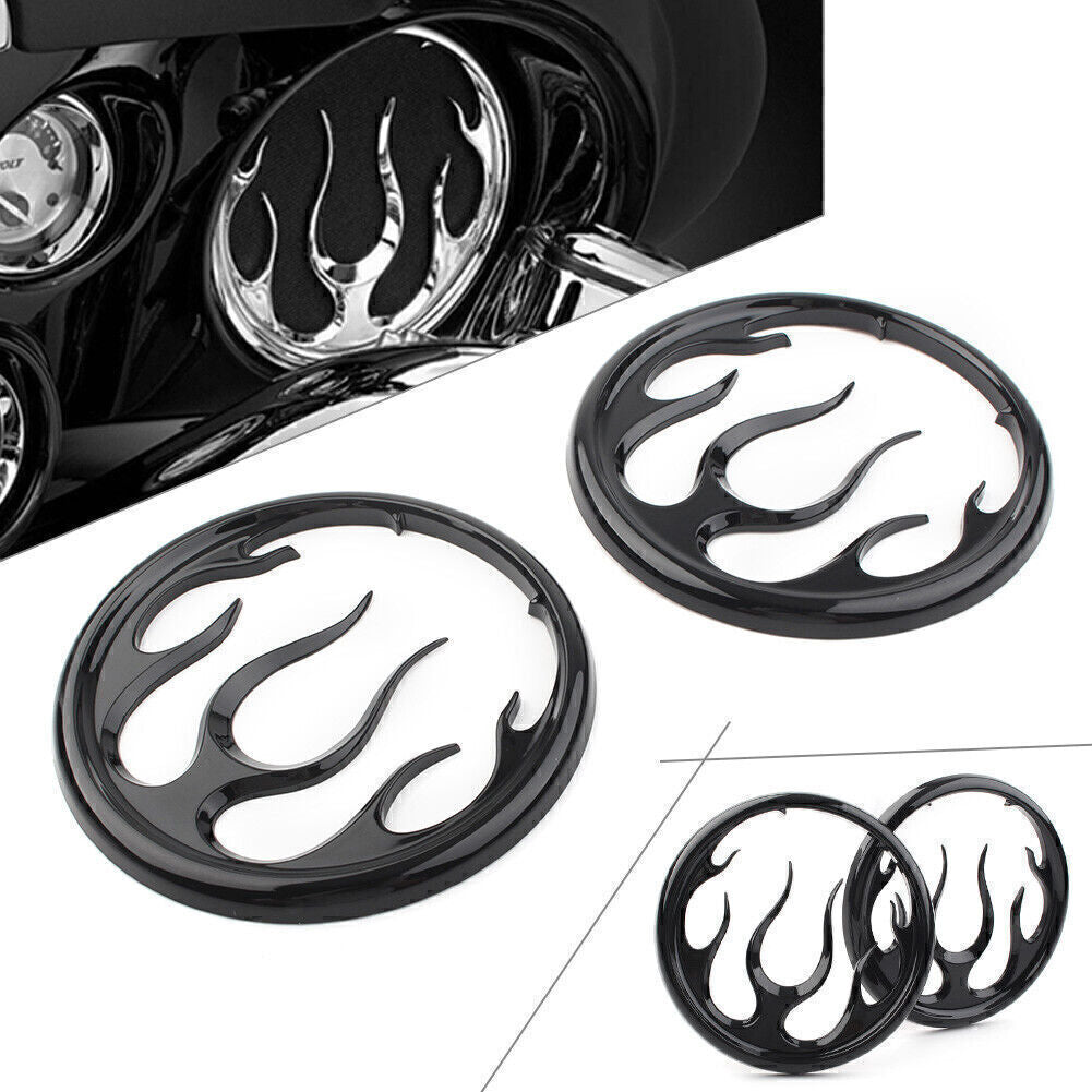 Black Flame Speaker Grill Accent Trim Cover Fit for Harley Electra Street Glide Tri