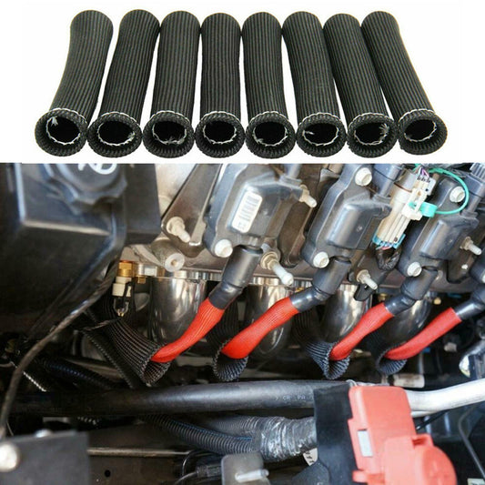 8PC Black Car Spark Plug Wire Boot Heat Shield Sleeve Cord Shield Thermal Cover
