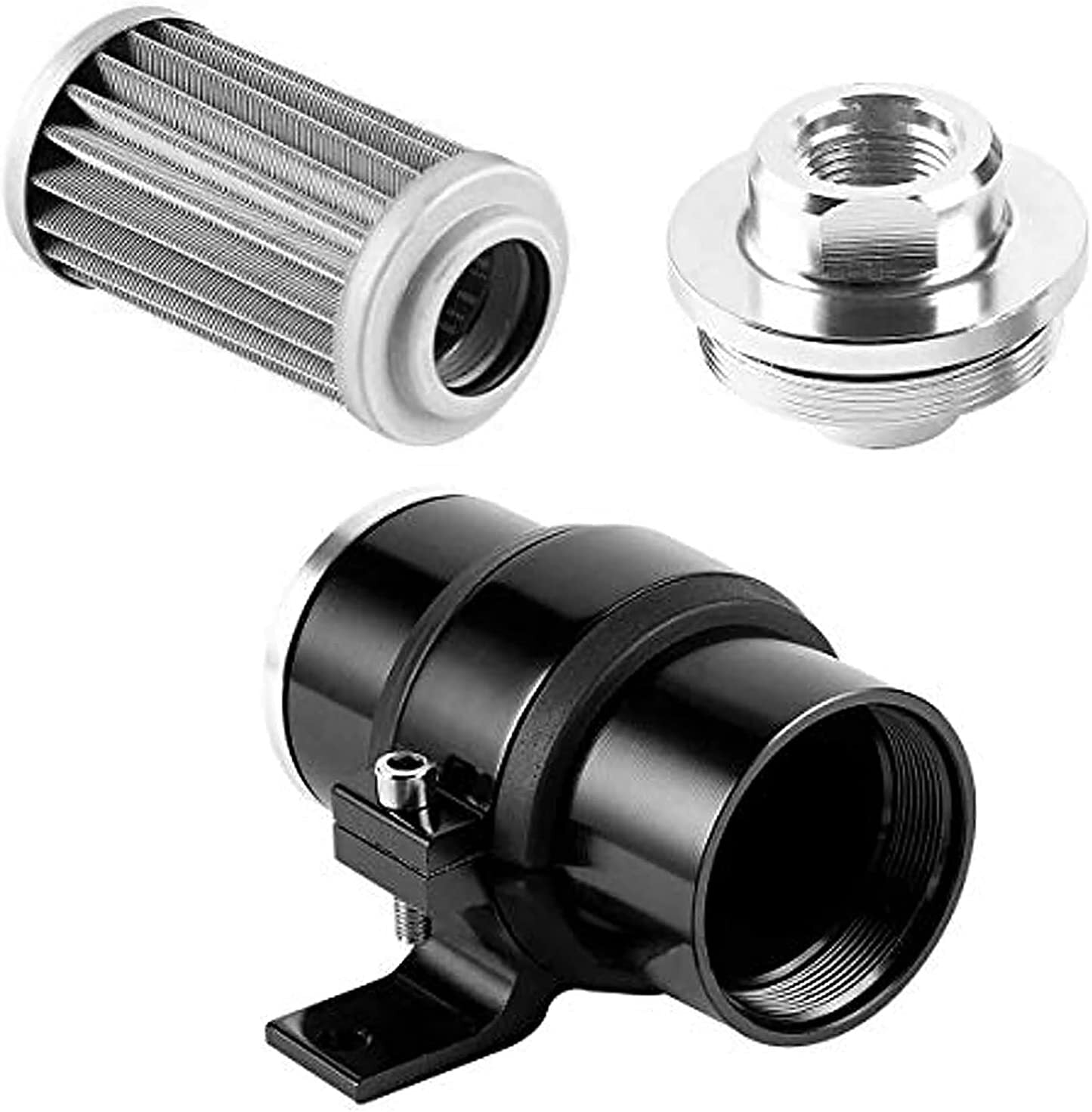 Inline 100-micron fuel filter 6AN 8AN 10AN adapter cleanable + installable Bracket