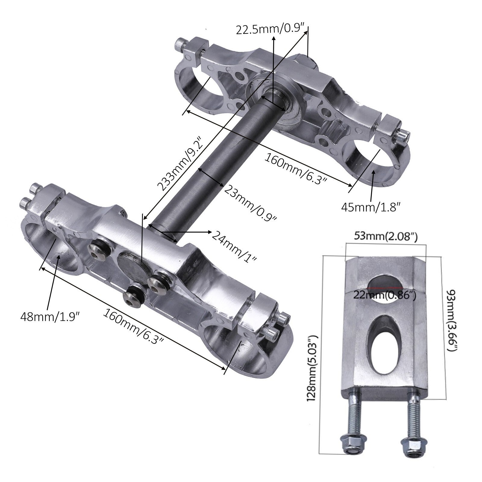 Mounting 45/48 mm three-tree clamps for Apollo KLX110 and for Honda CRF50 Dirt bicycles.