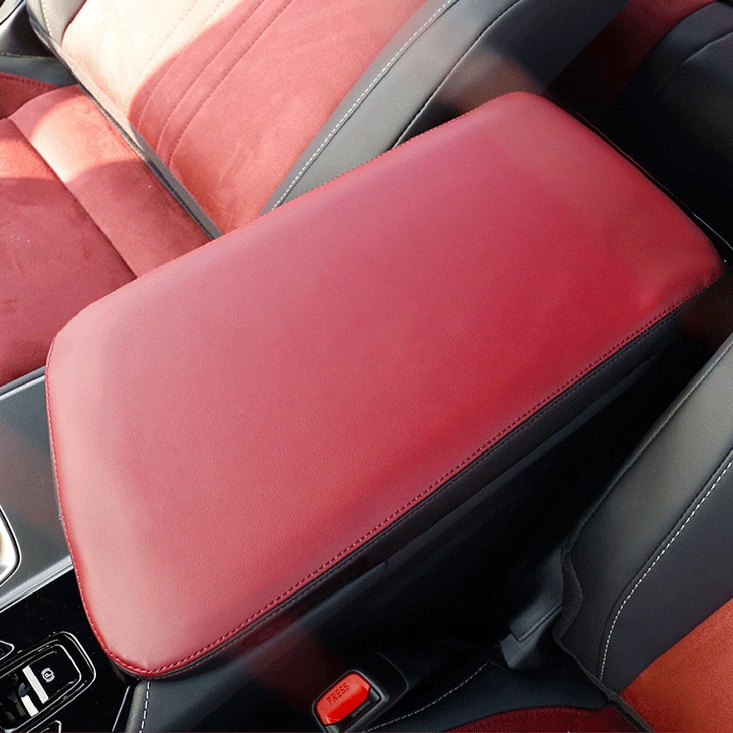 Red Leather Central Console Armrest Box Cover Trim for Lexus NX250 350 2022-2024
