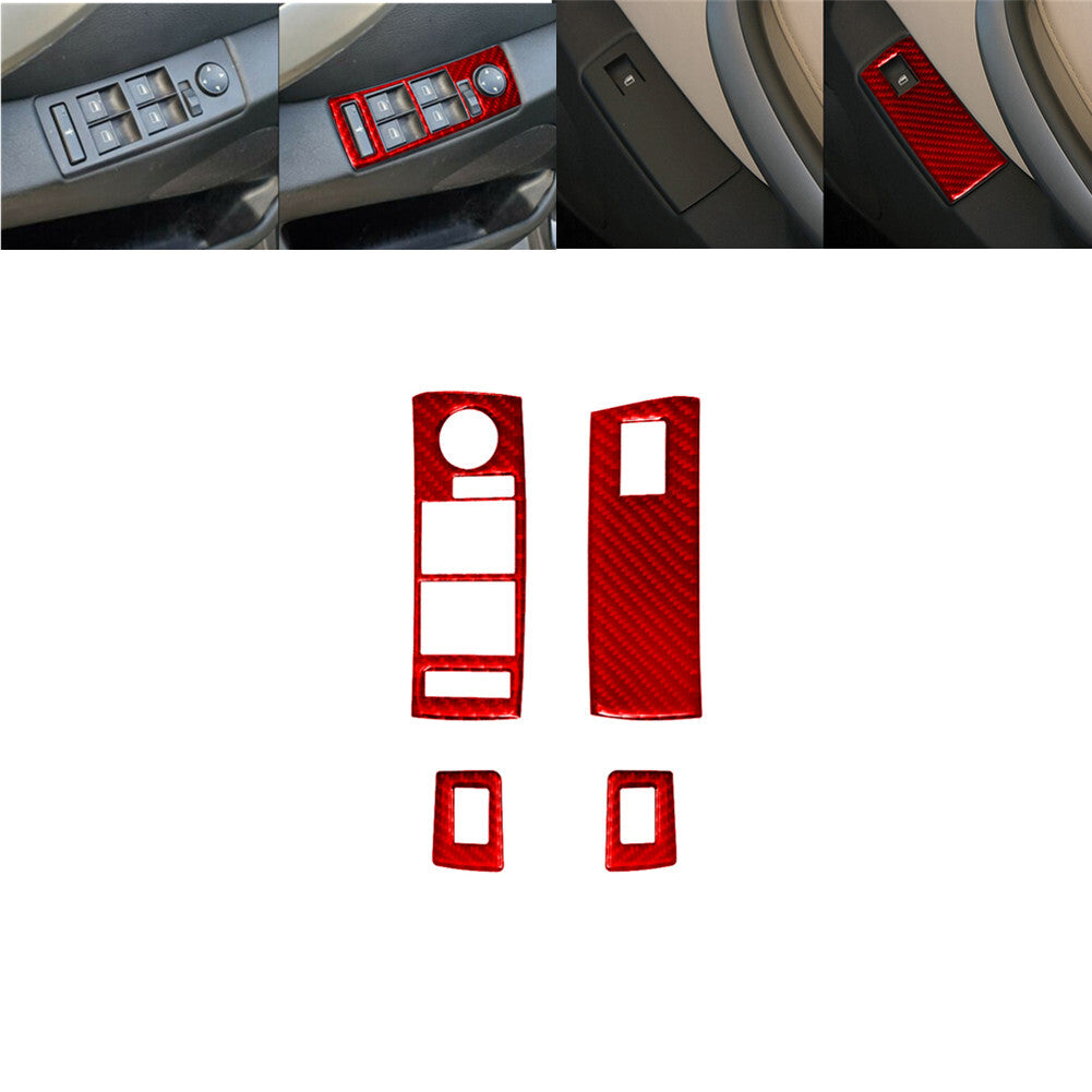 4X Red Carbon Fiber Rear Window Control Trim for BMW X5 2000-2006 Type B