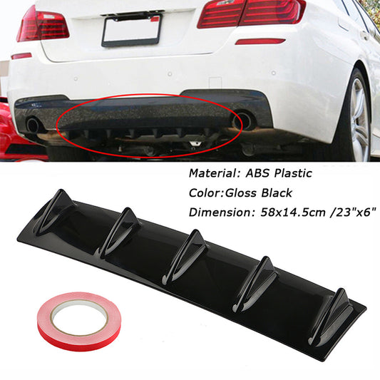 23 x 6 Lower rear bumper diffuser Fin, rear wing lip, Wing splitter, black 5-fin kit