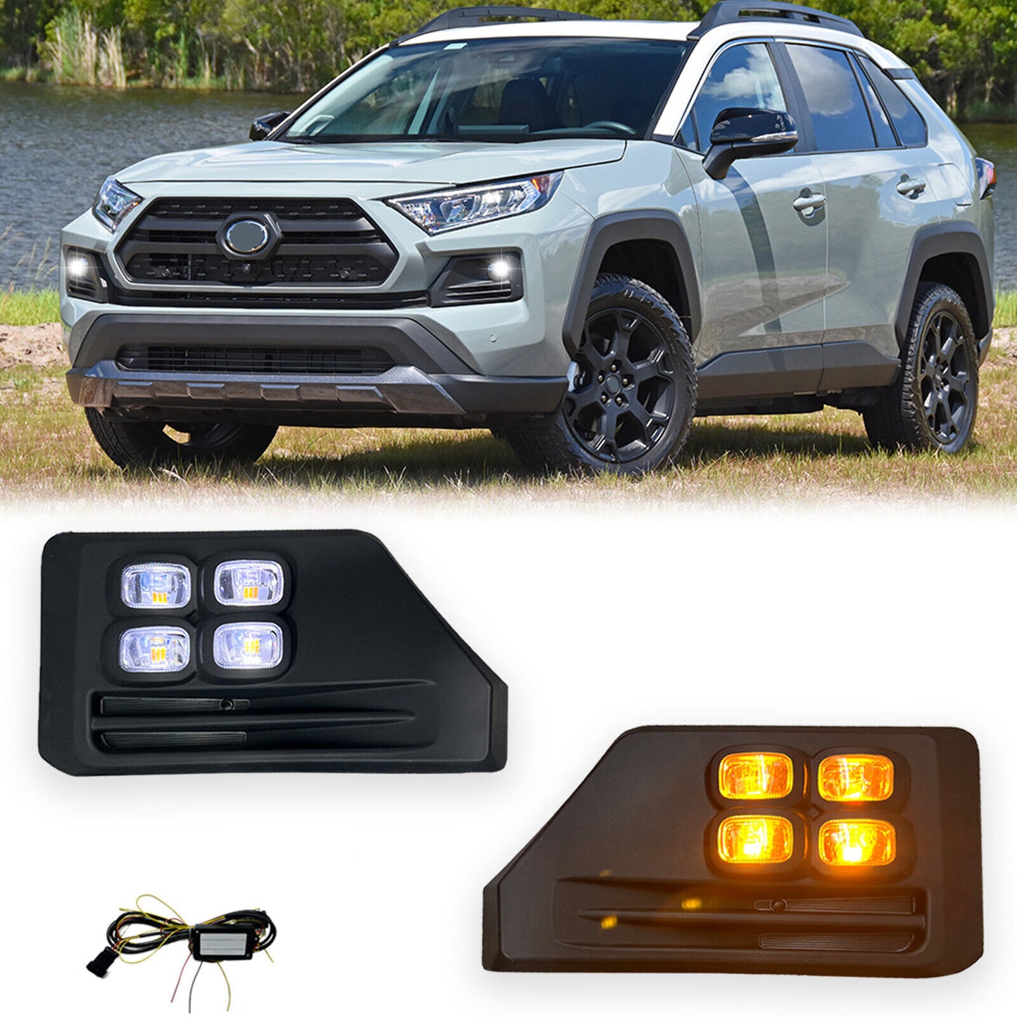 Pair Fog Lights 4-Eyes Bi-color LED Lamp For 2019-2024 for Toyota Rav4 Adventure/TRD