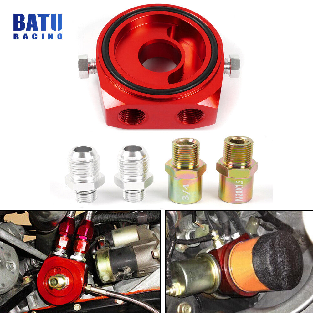 Red Aluminum Oil Filter/Cooler Sandwich AN10 Block Adapter Gauge Sensor Plate