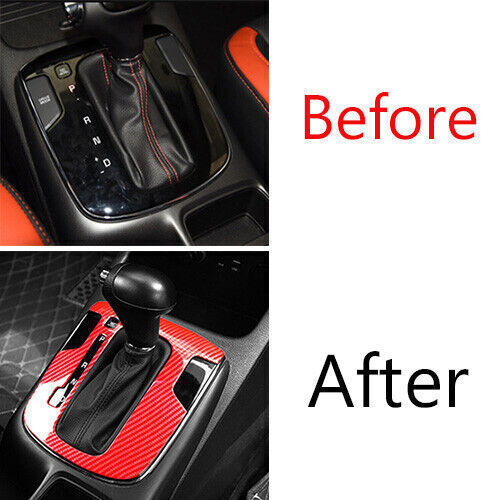 Middle Console Gear Shift Panel Cover Trim for Kia K3 2017-18 Red Carbon Fiber